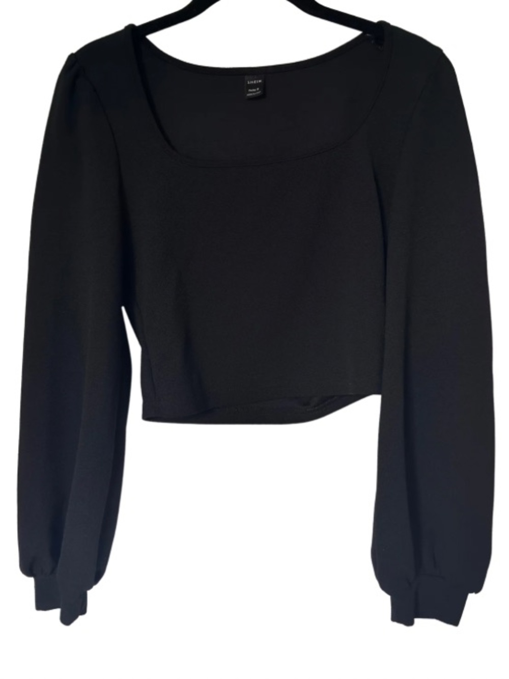 SHEIN Black Square Neck Long Sleeve Cropped Top